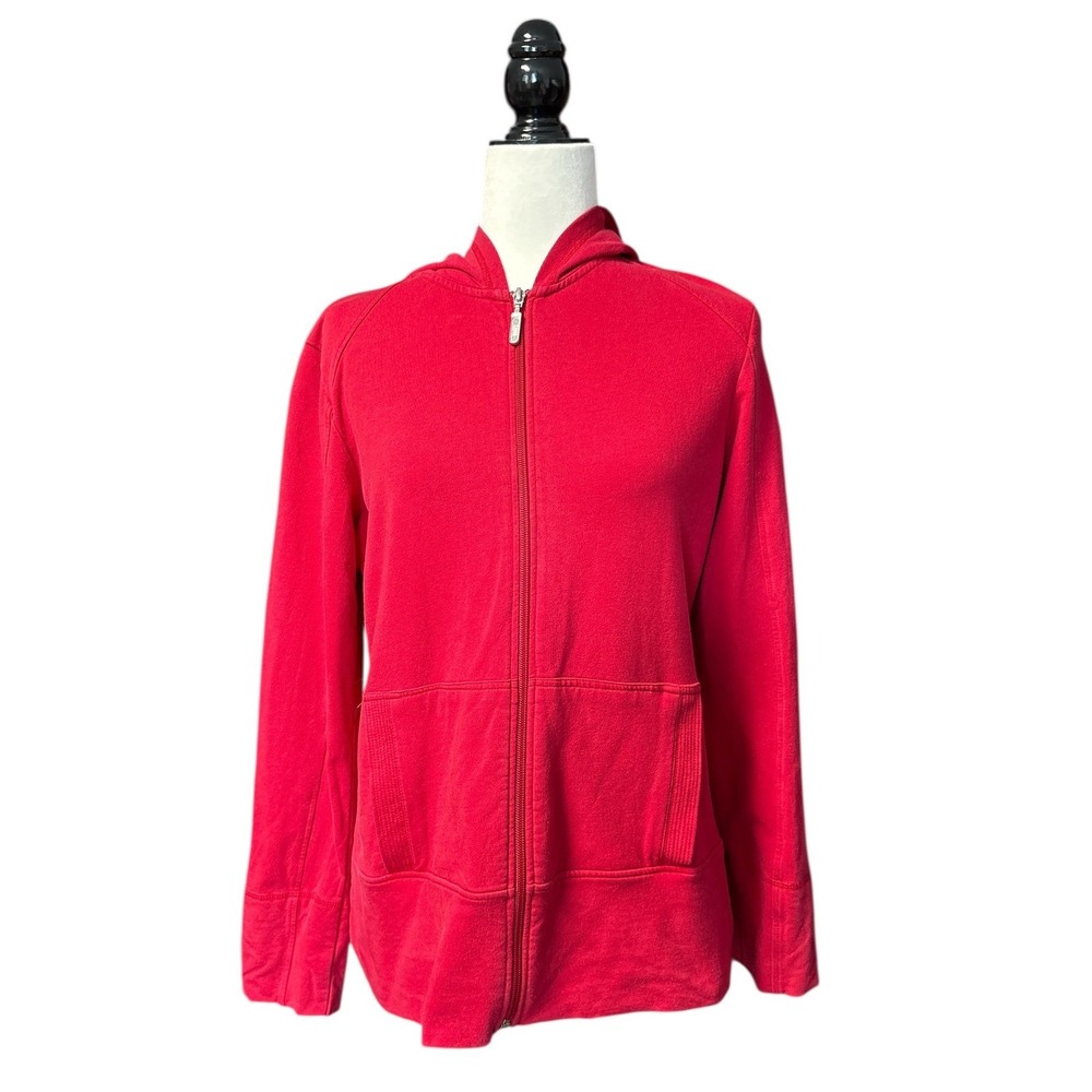 Roots Active Red Zip Up Hoodie Fleece Sweatshirt Women's Large‎